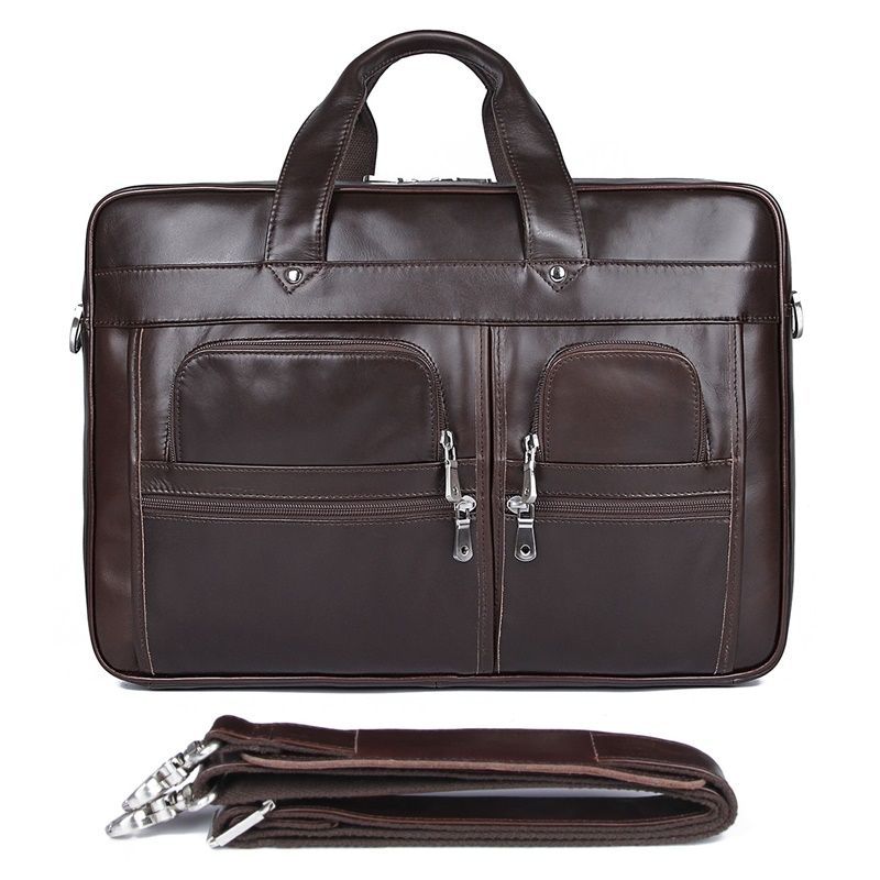 7387C1 Coffee Top Graine Cow Leather Laptop Bag Briefcase for Men Travel Bag_Briefcase Handbags